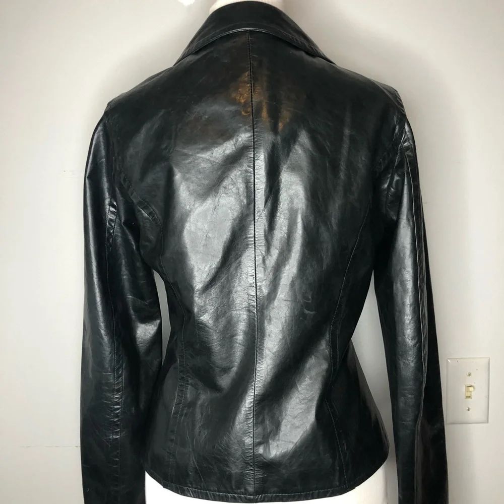 The Wrights Black Leather Double Breasted Jacket Moto Size 8 - Picture 5 of 13